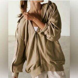 Free People Movement S tan Headliner zip up oversized hoodie sweatshirt jacket